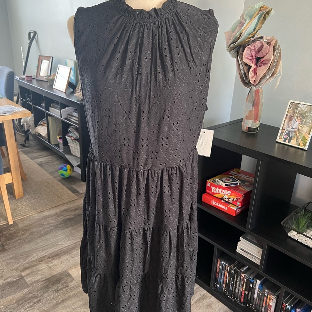 Black Eyelet Sleeveless Dress *Brand New*